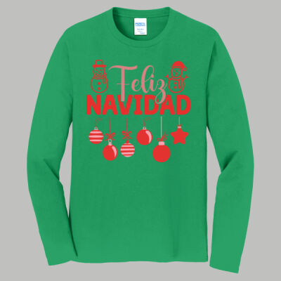 Adult Long Sleeve Shirt - Winter Holidays - Feliz Festive - Red  Thumbnail
